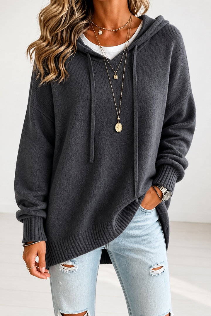 Alina | Moderner und Lässiger Oversize Strickpullover mit Kapuze