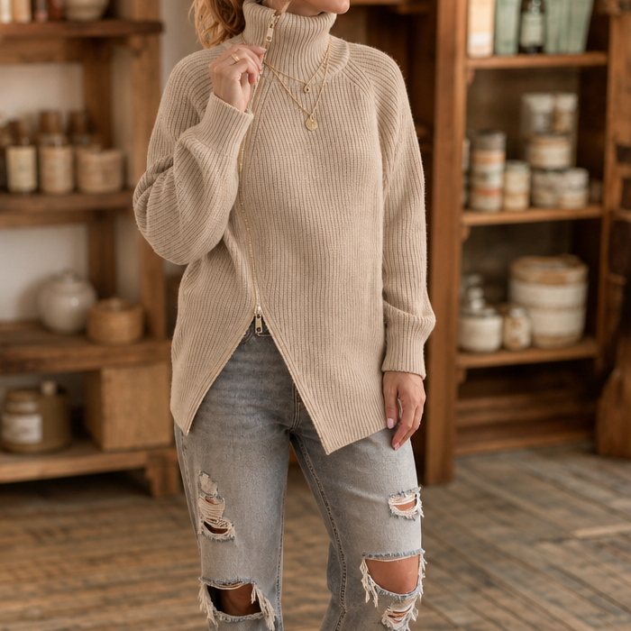 Amelia | Moderner und Vielseitiger Strickpullover mit Reißverschluss