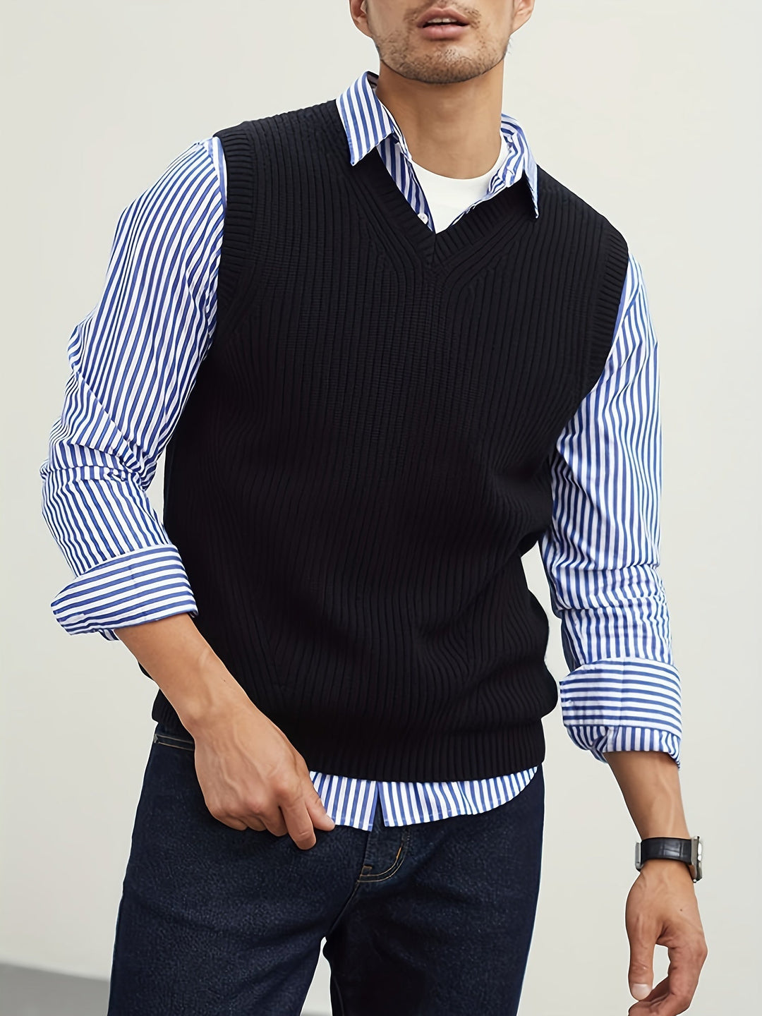 Ellis | Dame Ribstrikket Vest med V-hals