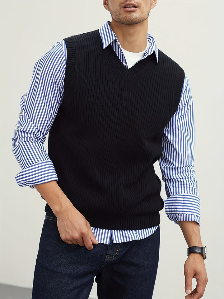Ellis | Dame Ribstrikket Vest med V-hals