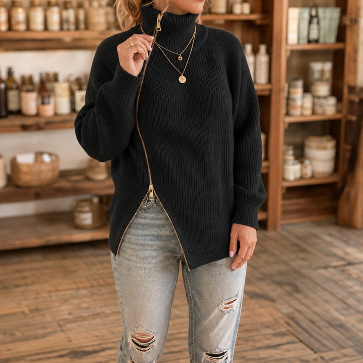 Amelia | Moderner und Vielseitiger Strickpullover mit Reißverschluss