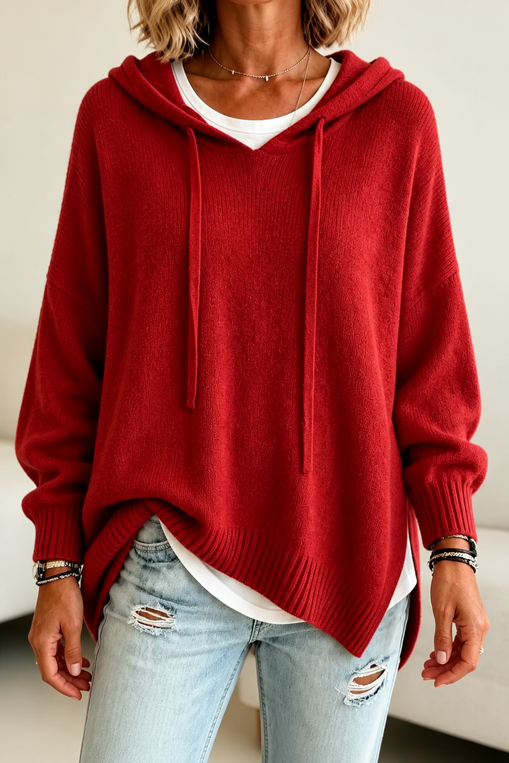Alina | Moderner und Lässiger Oversize Strickpullover mit Kapuze