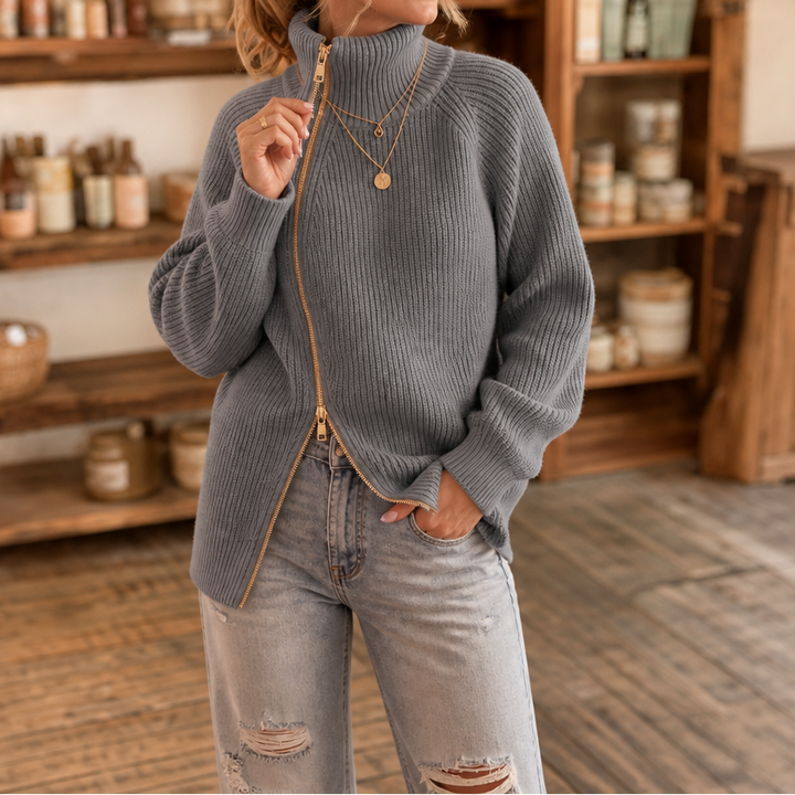 Amelia | Moderner und Vielseitiger Strickpullover mit Reißverschluss