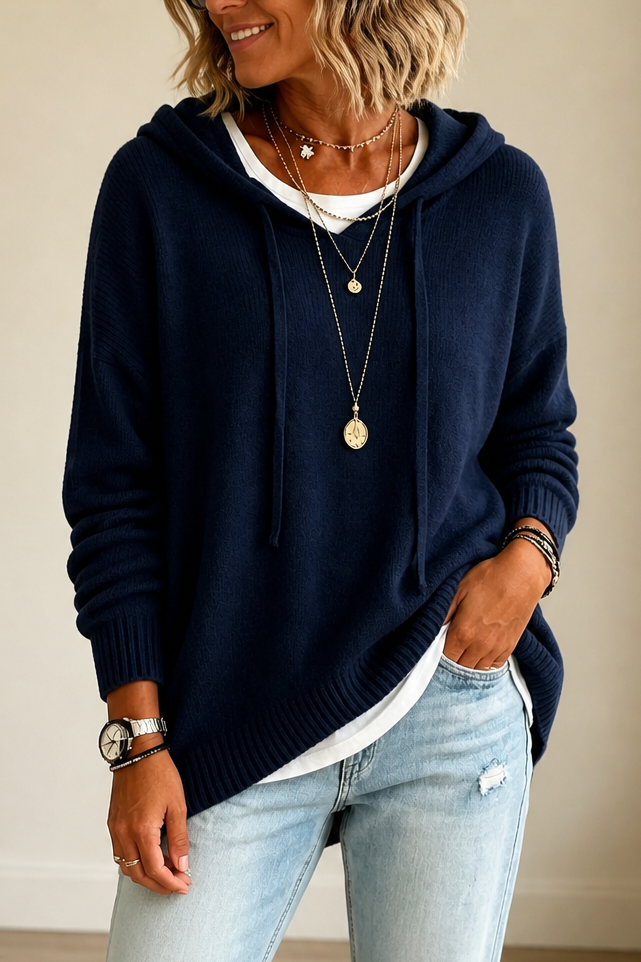 Alina | Moderner und Lässiger Oversize Strickpullover mit Kapuze