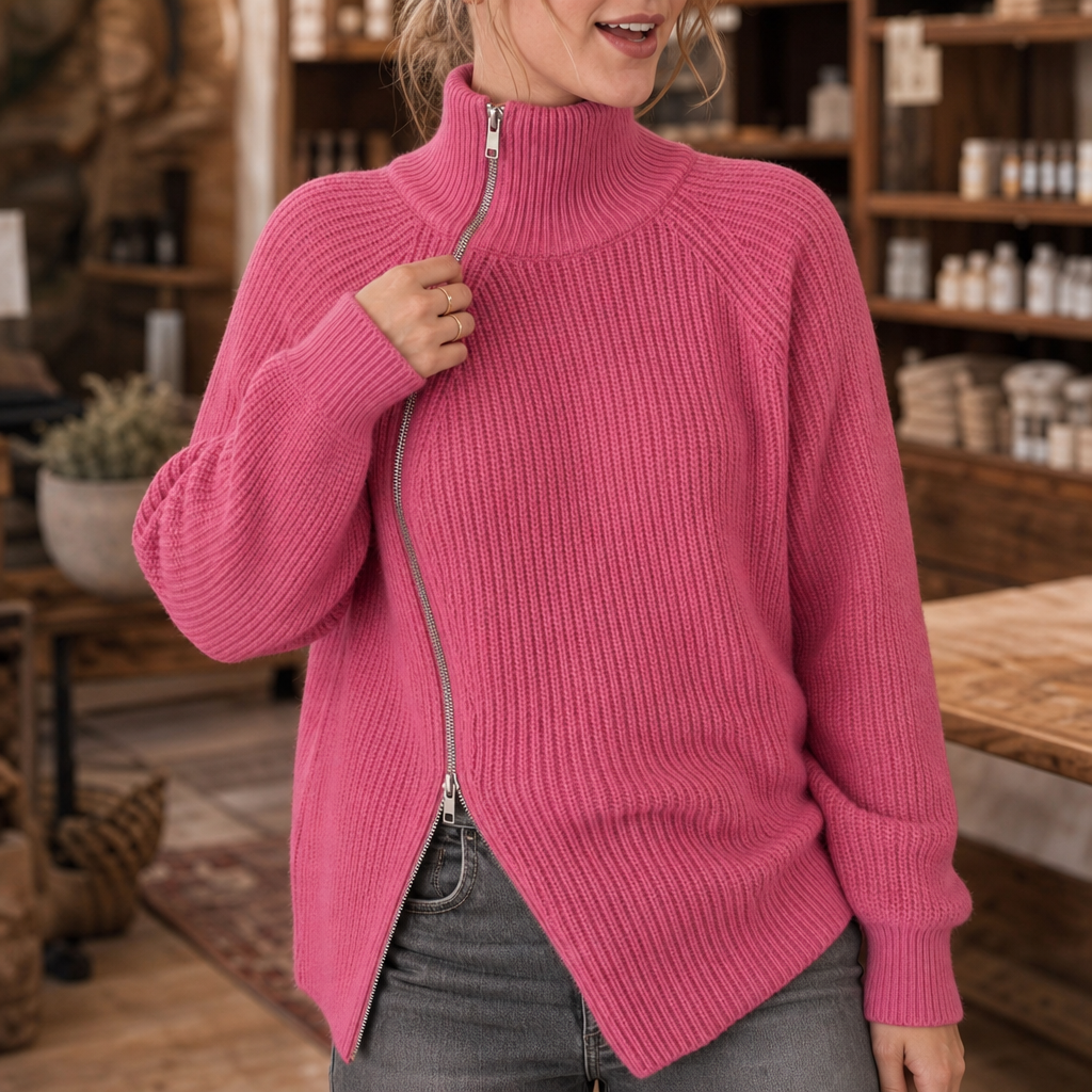 Amelia | Moderner und Vielseitiger Strickpullover mit Reißverschluss