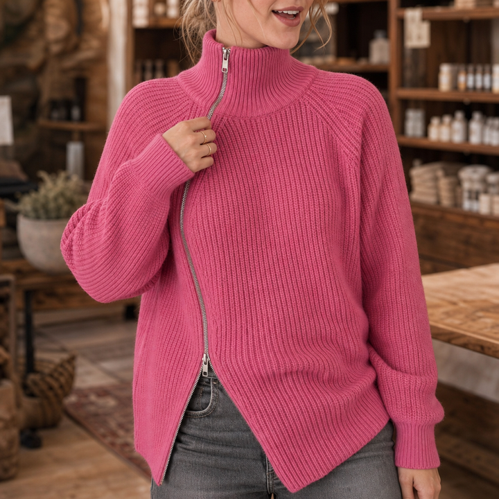 Amelia | Moderner und Vielseitiger Strickpullover mit Reißverschluss