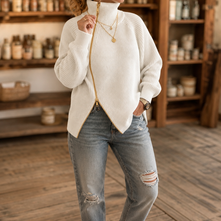 Amelia | Moderner und Vielseitiger Strickpullover mit Reißverschluss
