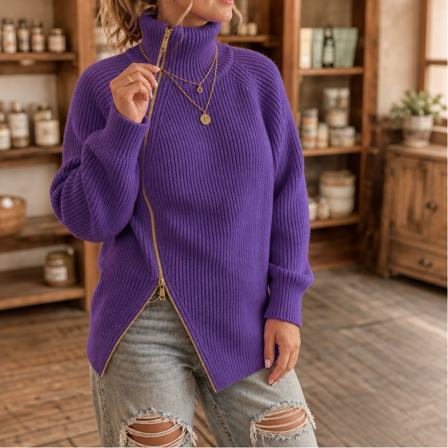 Amelia | Moderner und Vielseitiger Strickpullover mit Reißverschluss