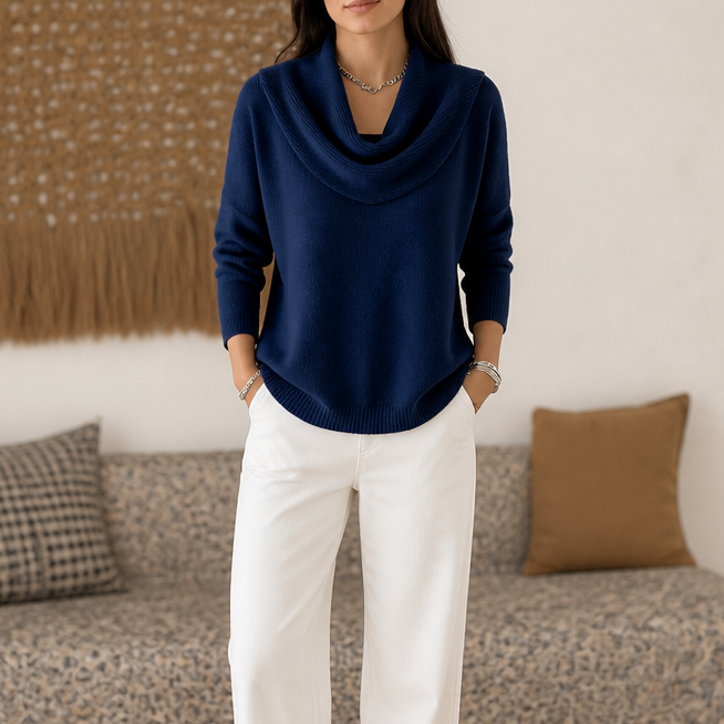 Isabelle | Eleganter und Femininer Strickpullover mit Drapiertem Ausschnitt