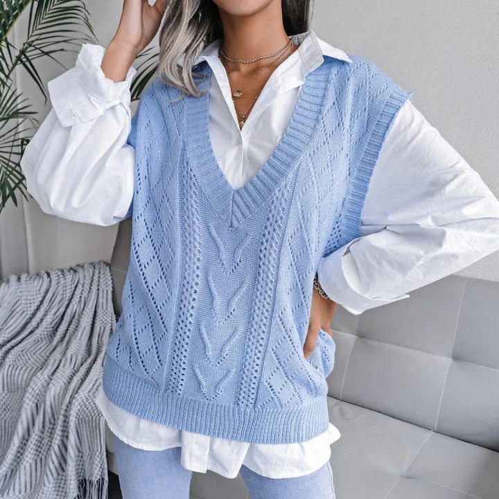 Hanne | Dame Hulstrikket Vest med Dyb V-hals