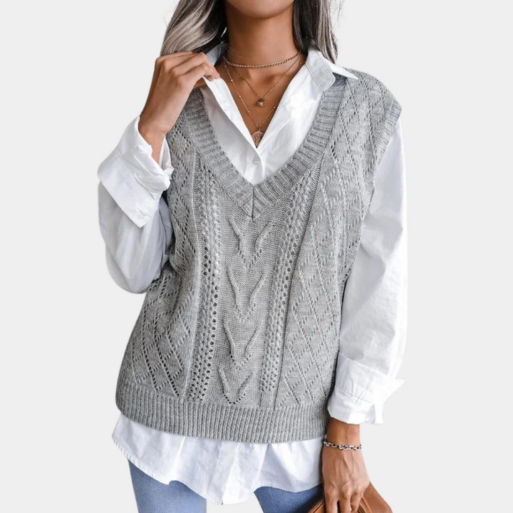 Hanne | Dame Hulstrikket Vest med Dyb V-hals