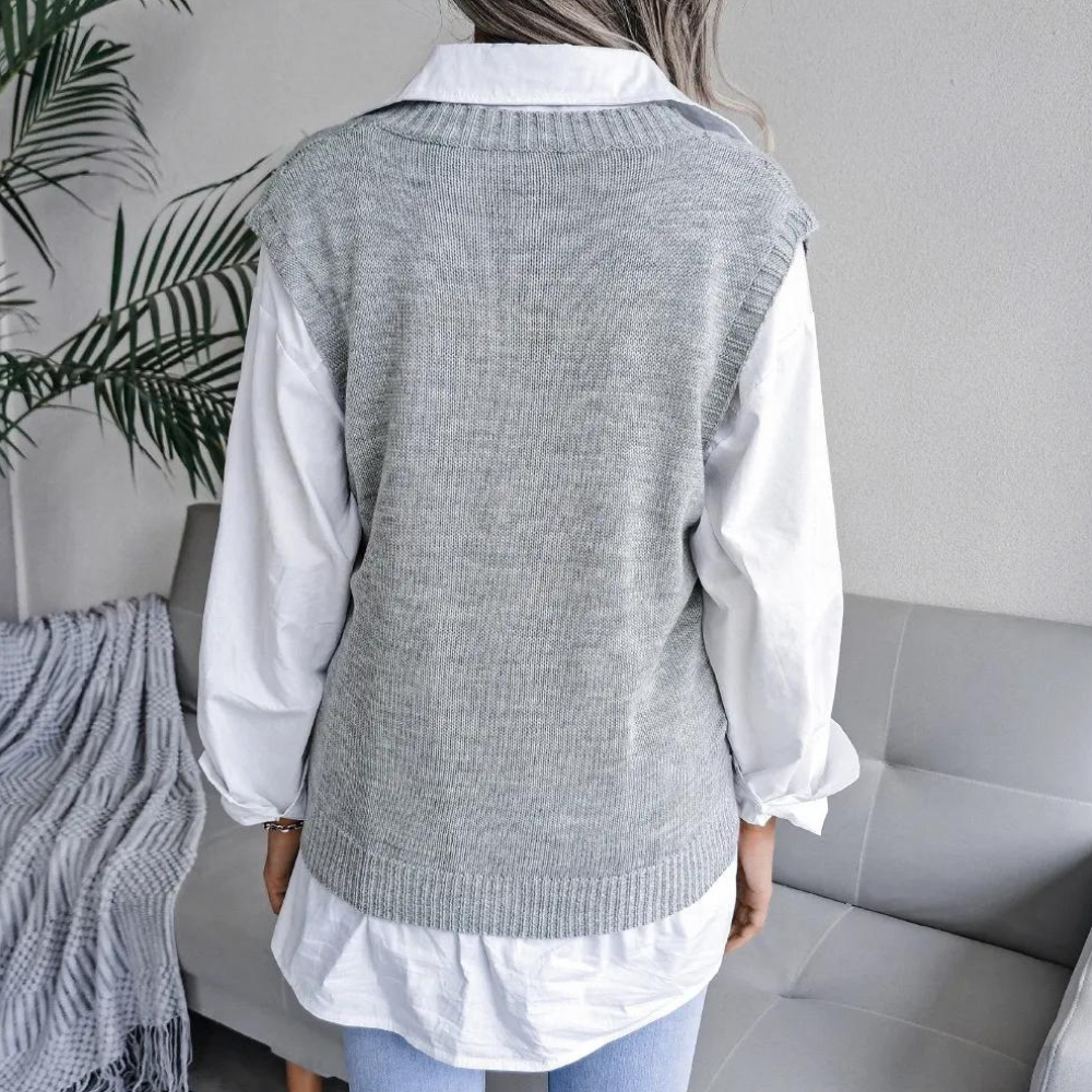 Hanne | Dame Hulstrikket Vest med Dyb V-hals