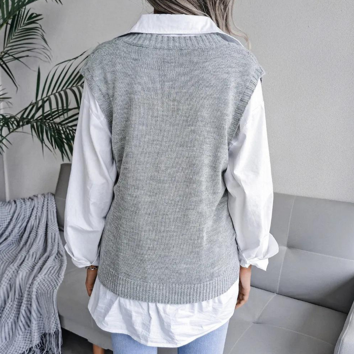 Hanne | Dame Hulstrikket Vest med Dyb V-hals