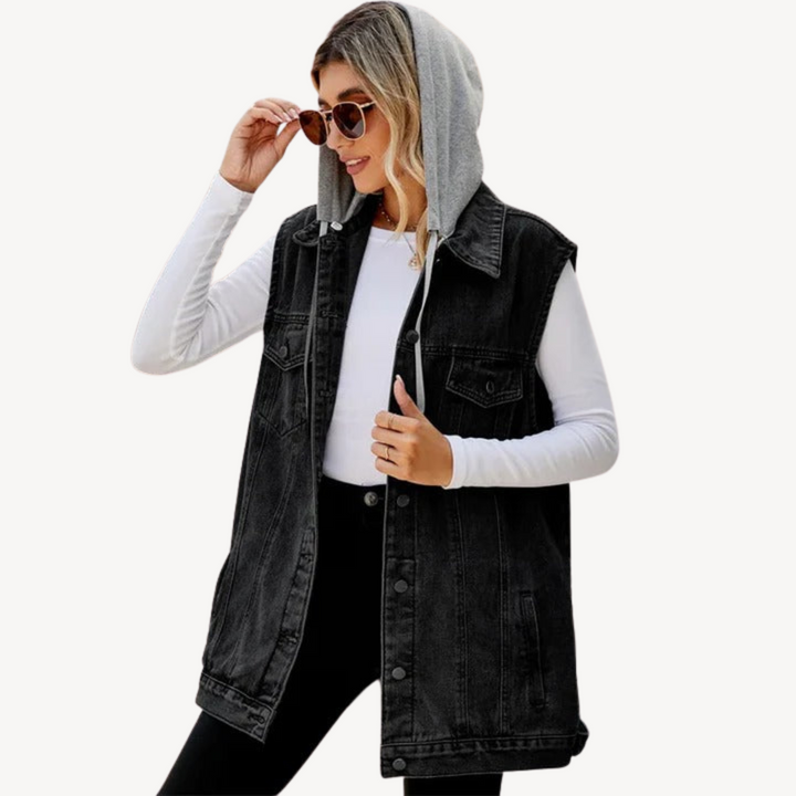 Sandra | Dame Denimvest med Hætte