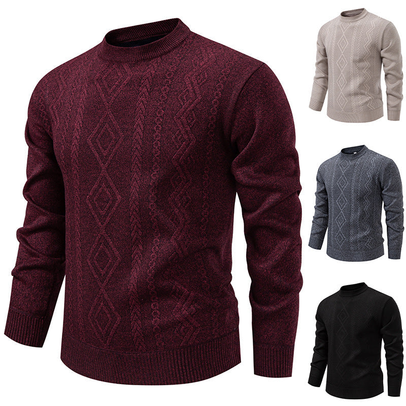 Herren nan gestrickter Rundhalspullover mit Rautenmuster und feinem Strukturstrick R&B