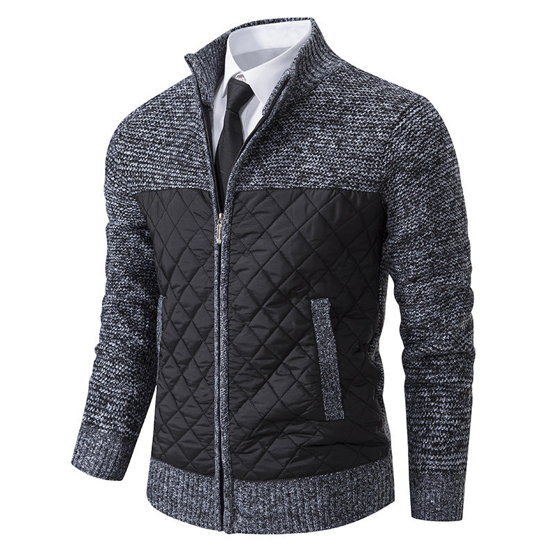 Herren nan gesteppte Hybrid-Strickjacke mit diamantsteppung, Stehkragen, isolierendem Thermofutter und Reißverschluss R&B