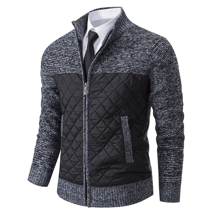 Herren nan gesteppte Hybrid-Strickjacke mit diamantsteppung, Stehkragen, isolierendem Thermofutter und Reißverschluss R&B