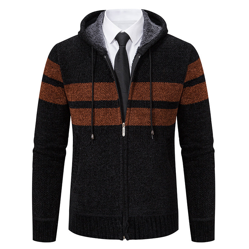 Herren nan gestrickte Kapuzenjacke mit Teddyfutter, verdecktem Reißverschluss und kontrastreifen R&B