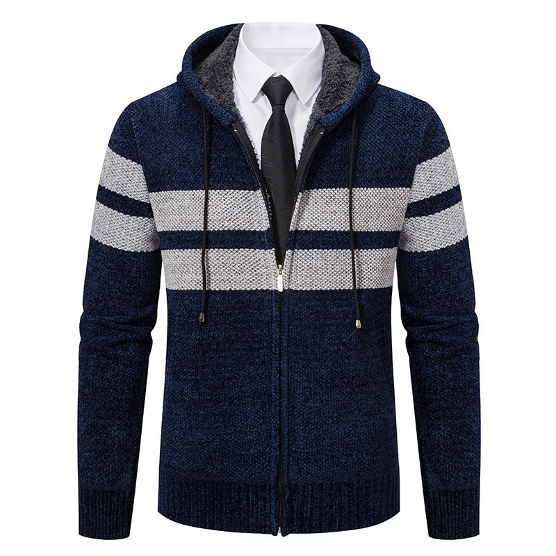 Herren nan gestrickte Kapuzenjacke mit Teddyfutter, verdecktem Reißverschluss und kontrastreifen R&B