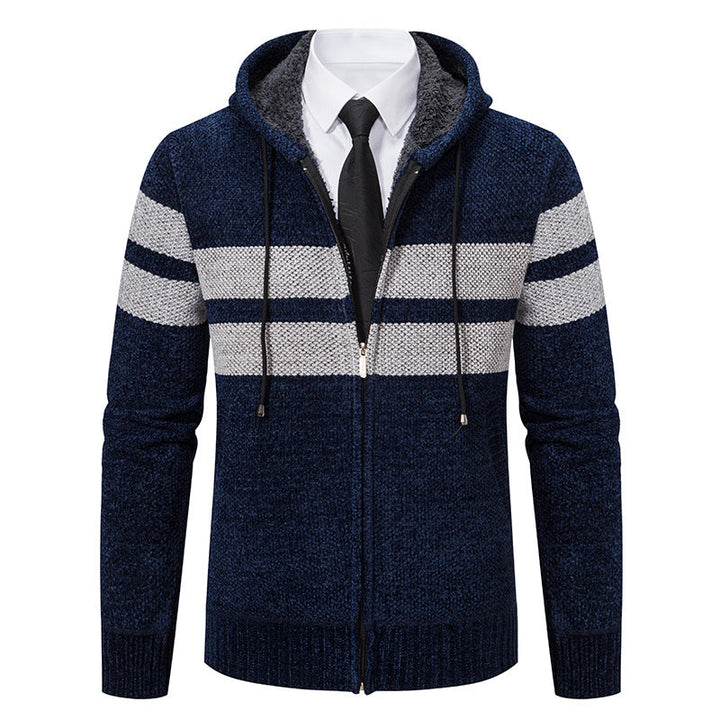 Herren nan gestrickte Kapuzenjacke mit Teddyfutter, verdecktem Reißverschluss und kontrastreifen R&B