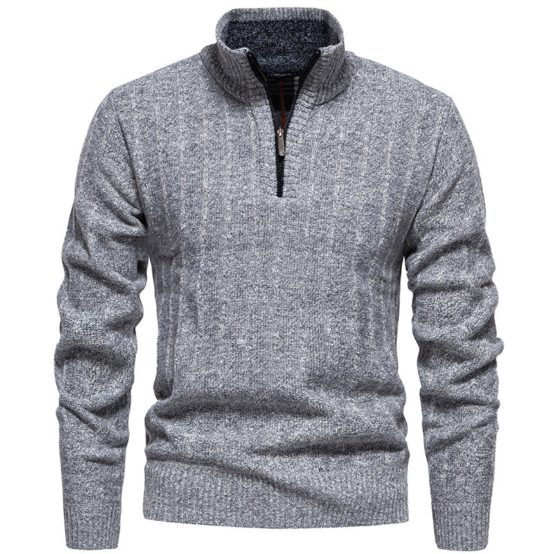 Herren nan gerippter Troyer-Pullover mit Halbzip, Zopfmuster und wärmender Innenverarbeitung R&B