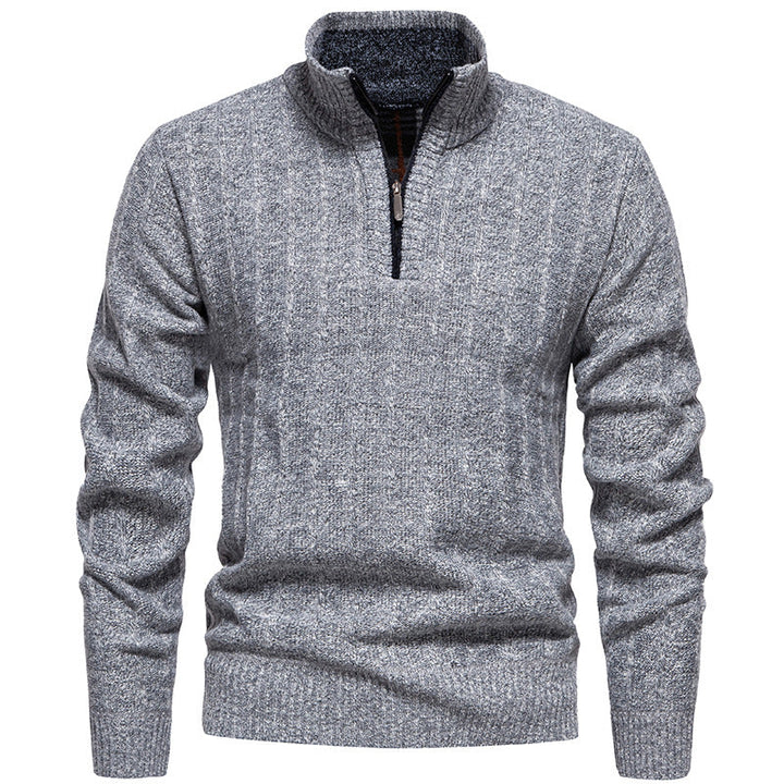 Herren nan gerippter Troyer-Pullover mit Halbzip, Zopfmuster und wärmender Innenverarbeitung R&B