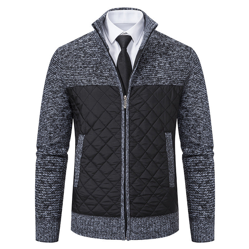 Herren nan gesteppte Hybrid-Strickjacke mit diamantsteppung, Stehkragen, isolierendem Thermofutter und Reißverschluss R&B