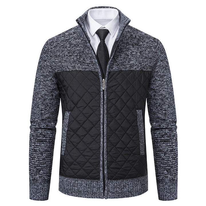 Herren nan gesteppte Hybrid-Strickjacke mit diamantsteppung, Stehkragen, isolierendem Thermofutter und Reißverschluss R&B