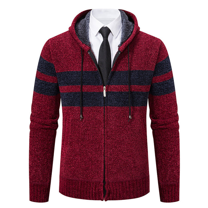 Herren nan gestrickte Kapuzenjacke mit Teddyfutter, verdecktem Reißverschluss und kontrastreifen R&B