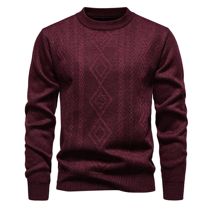 Herren nan gestrickter Rundhalspullover mit Rautenmuster und feinem Strukturstrick R&B