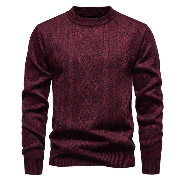 Herren nan gestrickter Rundhalspullover mit Rautenmuster und feinem Strukturstrick R&B