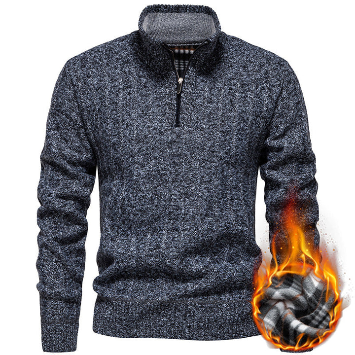 Herren nan gerippter Troyer-Pullover mit Halbzip, Zopfmuster und wärmender Innenverarbeitung R&B