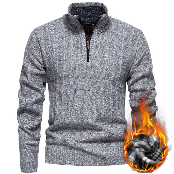 Herren nan gerippter Troyer-Pullover mit Halbzip, Zopfmuster und wärmender Innenverarbeitung R&B