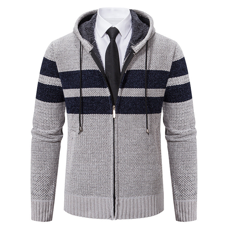 Herren nan gestrickte Kapuzenjacke mit Teddyfutter, verdecktem Reißverschluss und kontrastreifen R&B