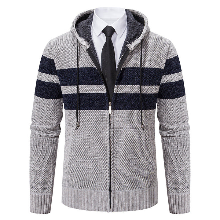 Herren nan gestrickte Kapuzenjacke mit Teddyfutter, verdecktem Reißverschluss und kontrastreifen R&B