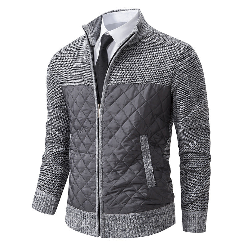 Herren nan gesteppte Hybrid-Strickjacke mit diamantsteppung, Stehkragen, isolierendem Thermofutter und Reißverschluss R&B