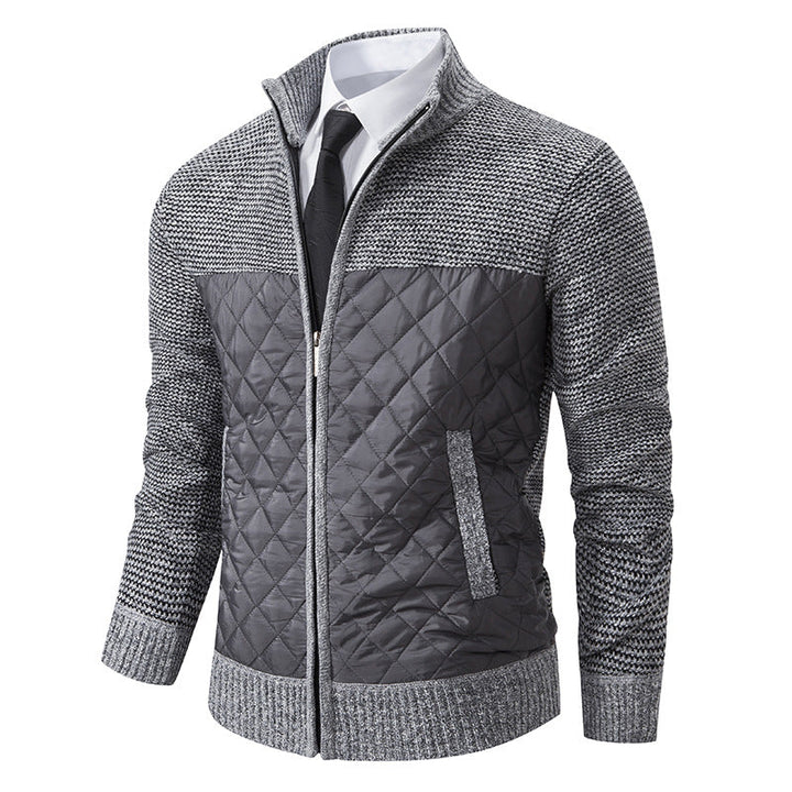 Herren nan gesteppte Hybrid-Strickjacke mit diamantsteppung, Stehkragen, isolierendem Thermofutter und Reißverschluss R&B