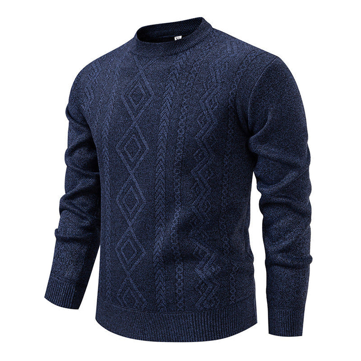 Herren nan gestrickter Rundhalspullover mit Rautenmuster und feinem Strukturstrick R&B