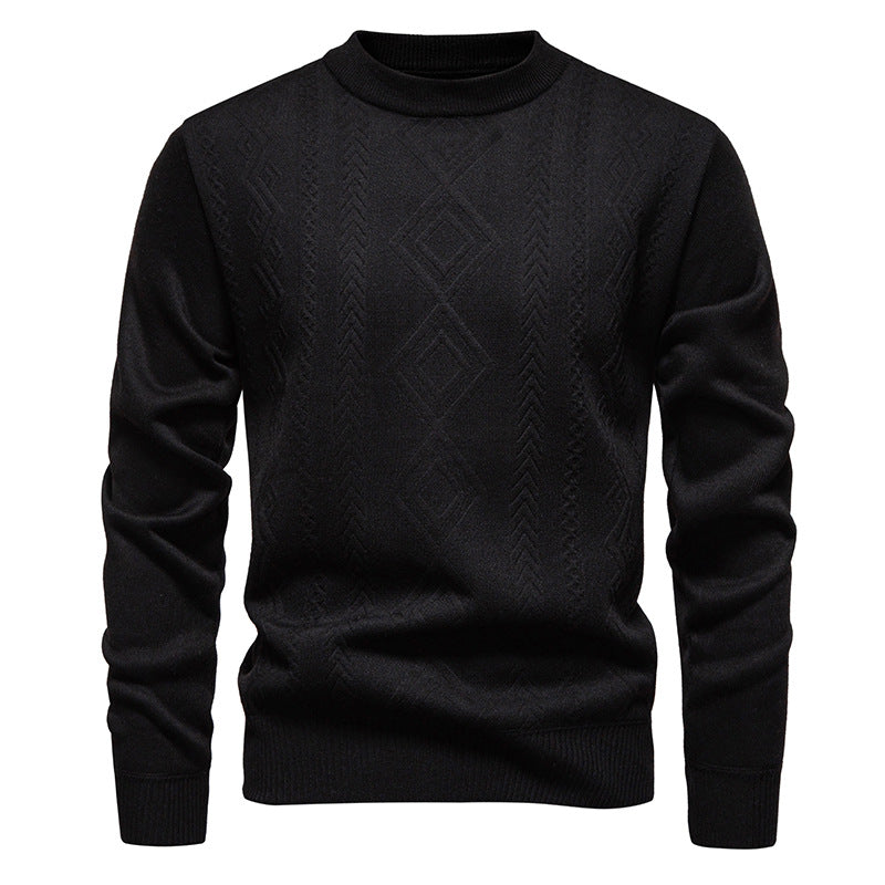 Herren nan gestrickter Rundhalspullover mit Rautenmuster und feinem Strukturstrick R&B