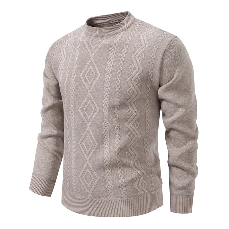 Herren nan gestrickter Rundhalspullover mit Rautenmuster und feinem Strukturstrick R&B