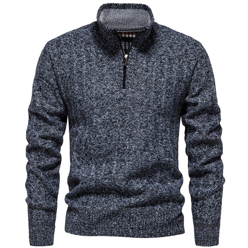 Herren nan gerippter Troyer-Pullover mit Halbzip, Zopfmuster und wärmender Innenverarbeitung R&B