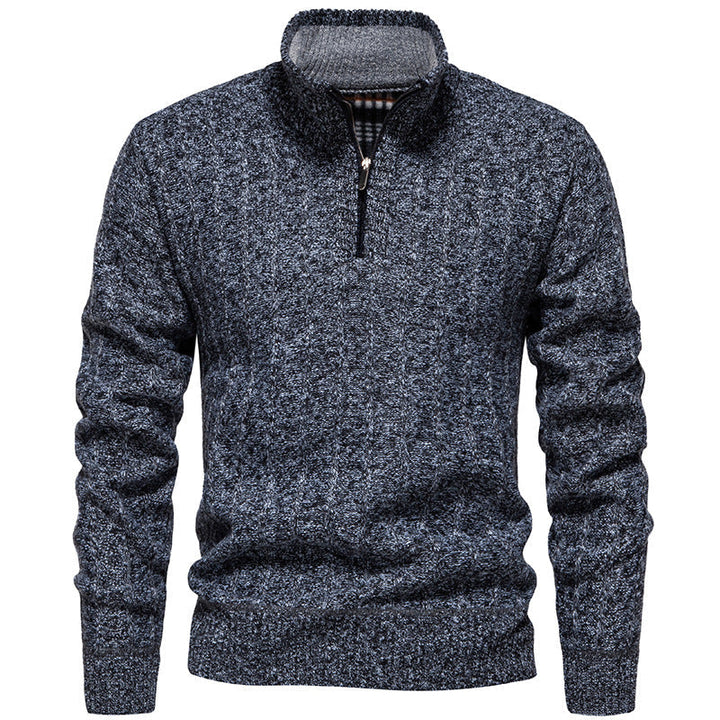 Herren nan gerippter Troyer-Pullover mit Halbzip, Zopfmuster und wärmender Innenverarbeitung R&B