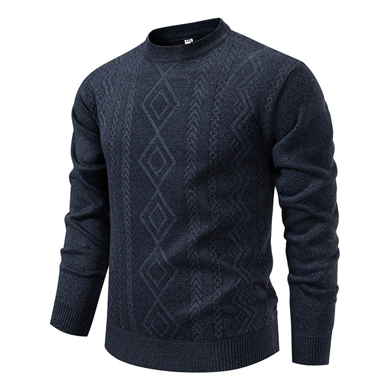 Herren nan gestrickter Rundhalspullover mit Rautenmuster und feinem Strukturstrick R&B