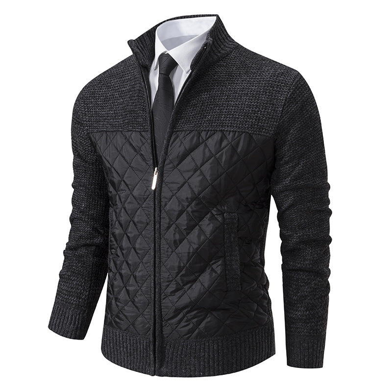 Herren nan gesteppte Hybrid-Strickjacke mit diamantsteppung, Stehkragen, isolierendem Thermofutter und Reißverschluss R&B