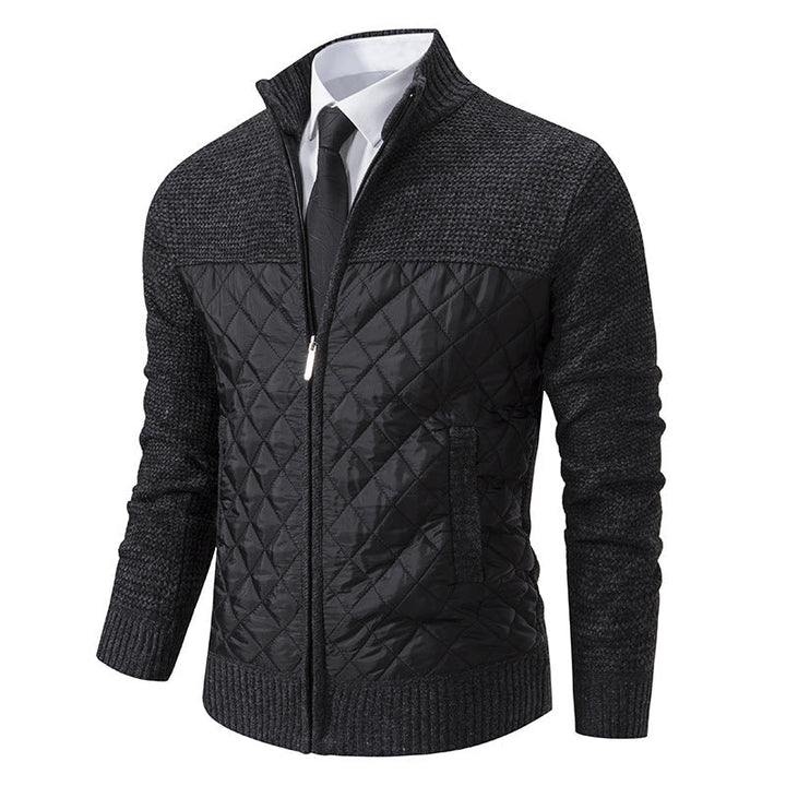Herren nan gesteppte Hybrid-Strickjacke mit diamantsteppung, Stehkragen, isolierendem Thermofutter und Reißverschluss R&B