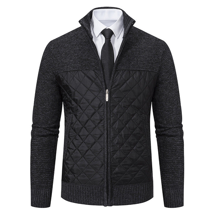 Herren nan gesteppte Hybrid-Strickjacke mit diamantsteppung, Stehkragen, isolierendem Thermofutter und Reißverschluss R&B