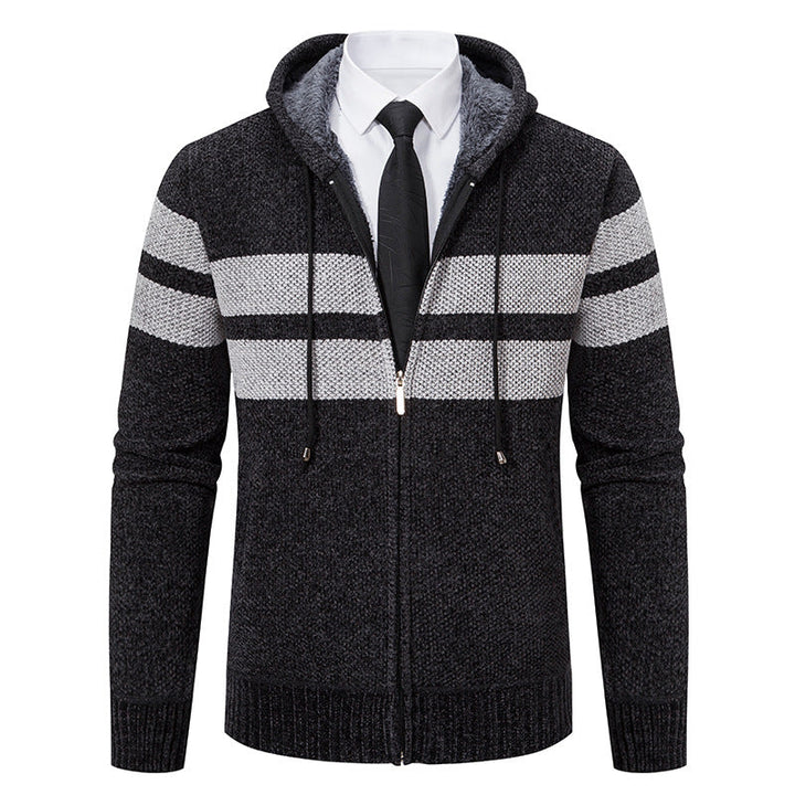 Herren nan gestrickte Kapuzenjacke mit Teddyfutter, verdecktem Reißverschluss und kontrastreifen R&B