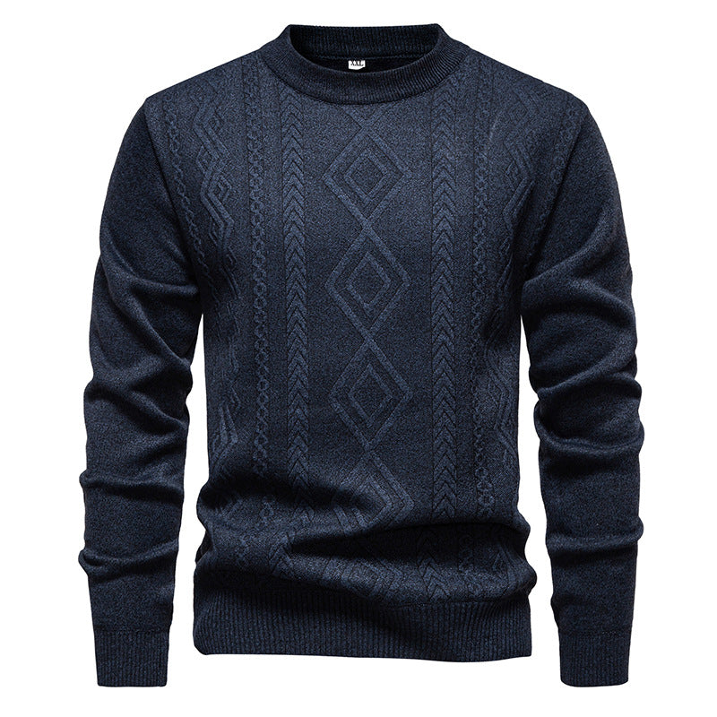 Herren nan gestrickter Rundhalspullover mit Rautenmuster und feinem Strukturstrick R&B