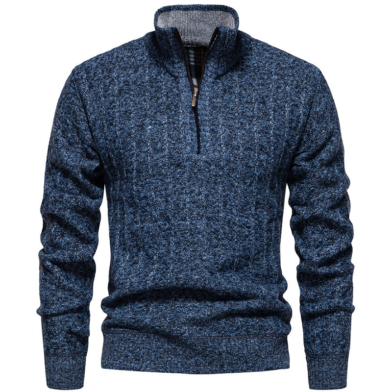 Herren nan gerippter Troyer-Pullover mit Halbzip, Zopfmuster und wärmender Innenverarbeitung R&B