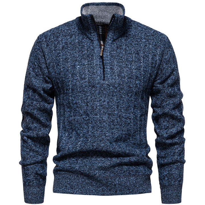 Herren nan gerippter Troyer-Pullover mit Halbzip, Zopfmuster und wärmender Innenverarbeitung R&B